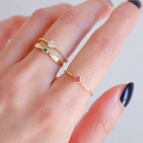 "Natsume's Book of Friends" 14K Color Natural Pink Tourmaline Light Luxury Small Stacking Ring