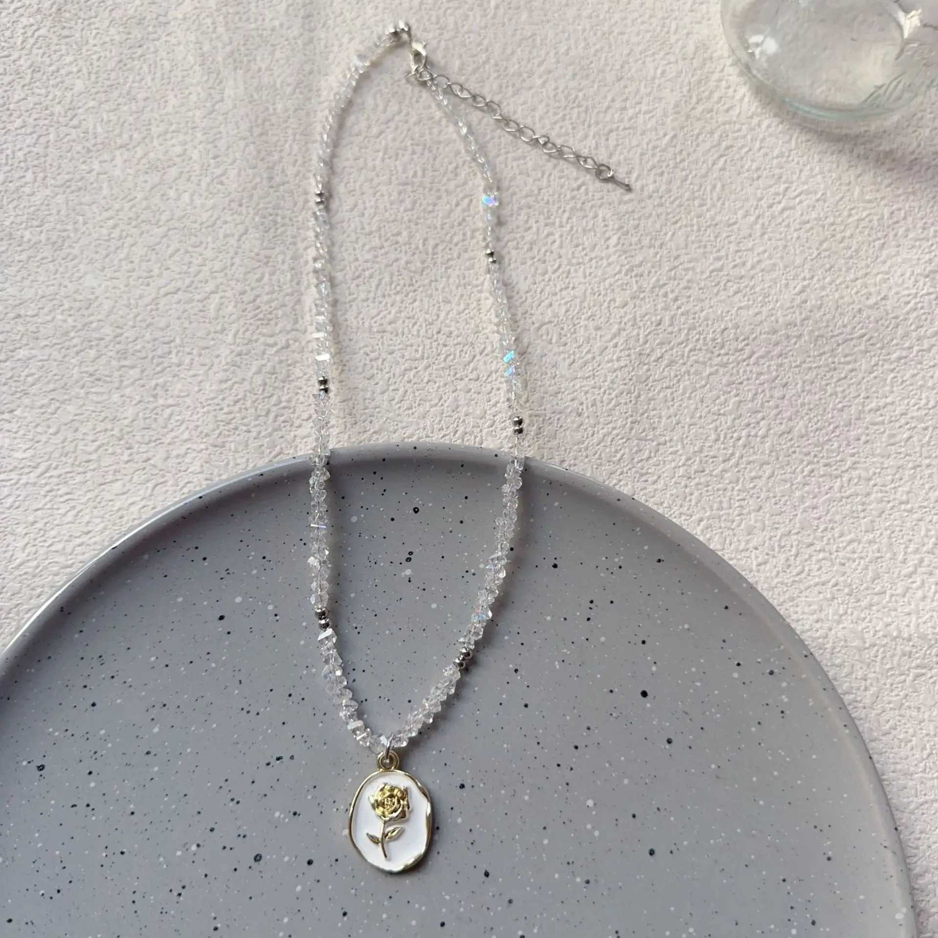 Vintage Zircon Crystal Heart Pendant Geometric Baroque Transparent Crystal Chain Necklace for Women Choker Party Jewelry N478 W250618