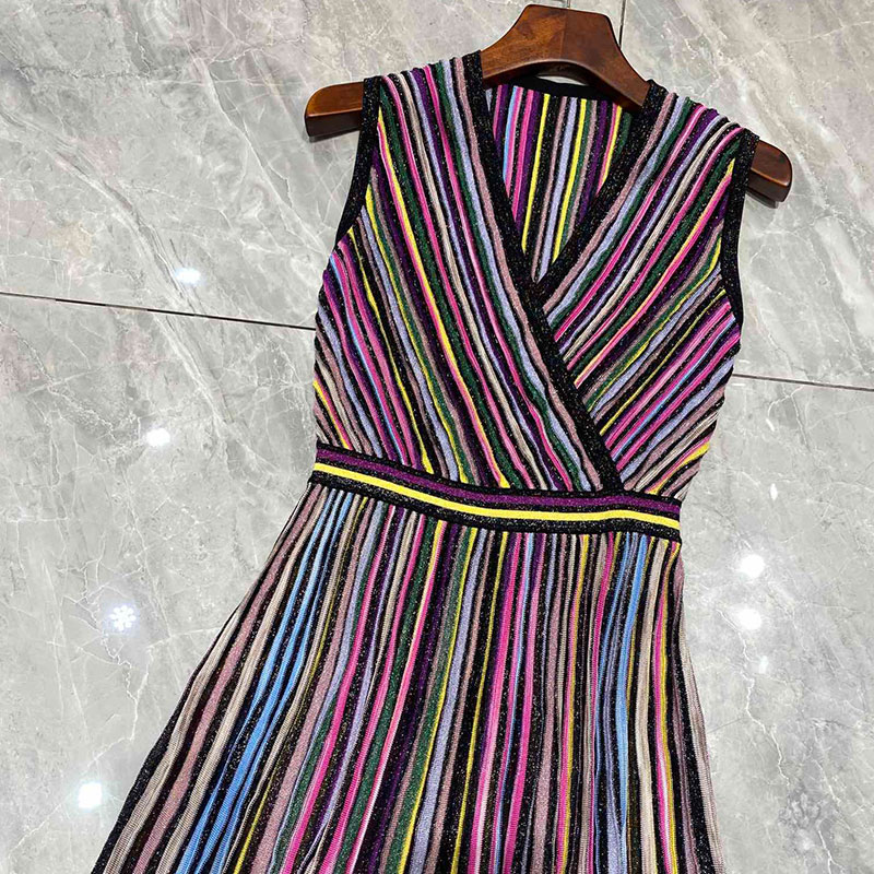 Designer New Women's Sequin Maxi Vest Dresses Summer Fashion Runway V-Neck Waist-Defining Striped Gown Two Colors Elegant Classic Luxury Clothes 