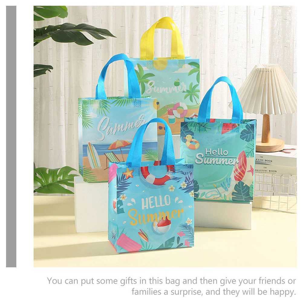 8 Pcs Tote Bags With Handles N Woven Shopping Bags Summer Beach Party Bags Grocery Storage Bags Gift Packaging Bags He B250618