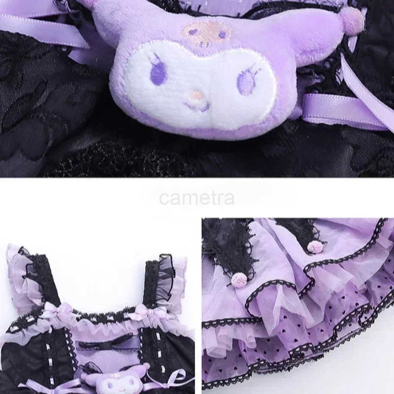Sanrio Sanrio Kuromi Dress Cartoon Girl Lolita Skirt Set Autumn Long Sleeves Girls Dress Cosplay Princess Dress Birthday Party Gifts XJ250618