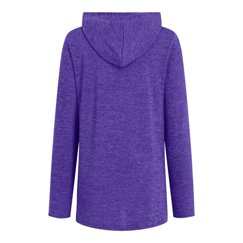 Women's Loose-Fit Casual Training Hoodie with Asymmetrical Cut - Stylish Solid Color Sweatshirt