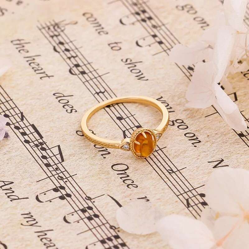 Same Style Synthetic Recycled High Imitation Amber Stone Oval Light Luxury Simple Palace Open Ring