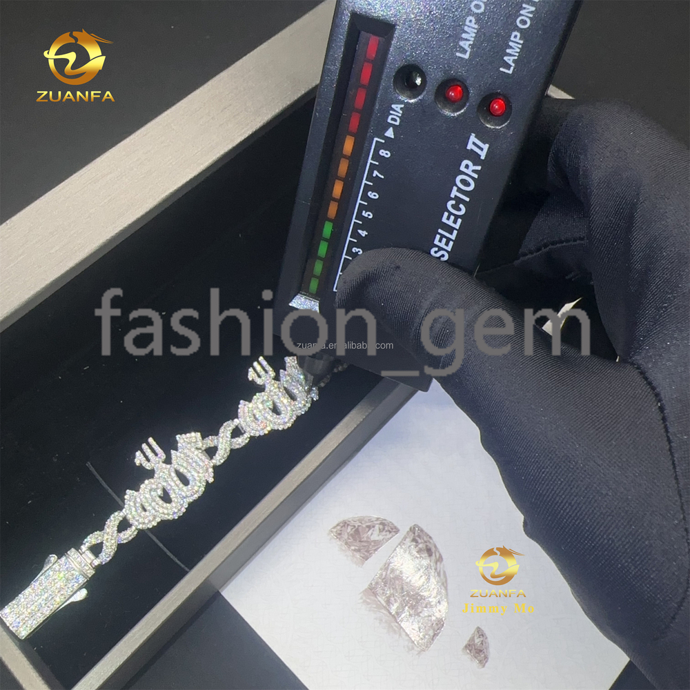 Unique Design Fashion Style Customized S925 Silver Jewelry Iced Out Men VVS Moissanite Allah Miami Infinity Cuban Link Bracelet