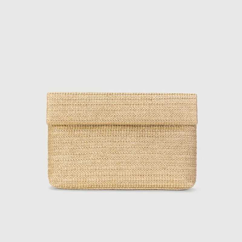 Fashionable Fold Straw Woven Clutch Bag Women Handmade Beach Bag Summer Hasp Envelope Clutch Purse Travel Street Photo Handbag Z250618