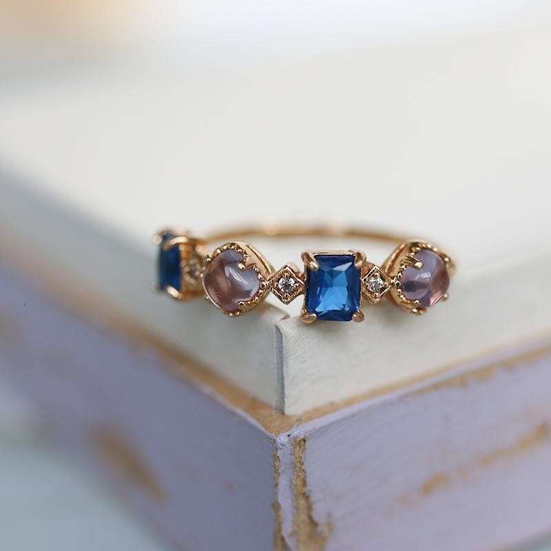 Light Luxury Style New Natural Amethyst Blue Topaz for Women Silver Gold Plated Luxurious Ring