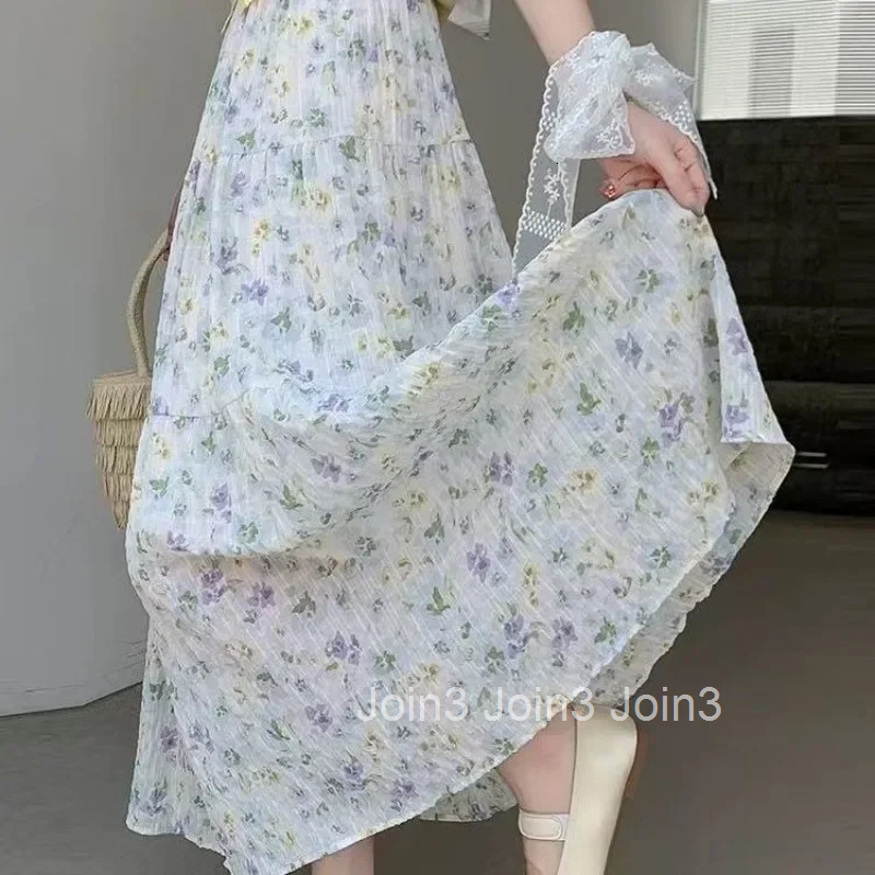 Woman Skirt High Waist Floral Pleat Skirts for Women Pleated Midi Y2k Vintage Premium Modest Quality Clothing Trend 2025 A Line