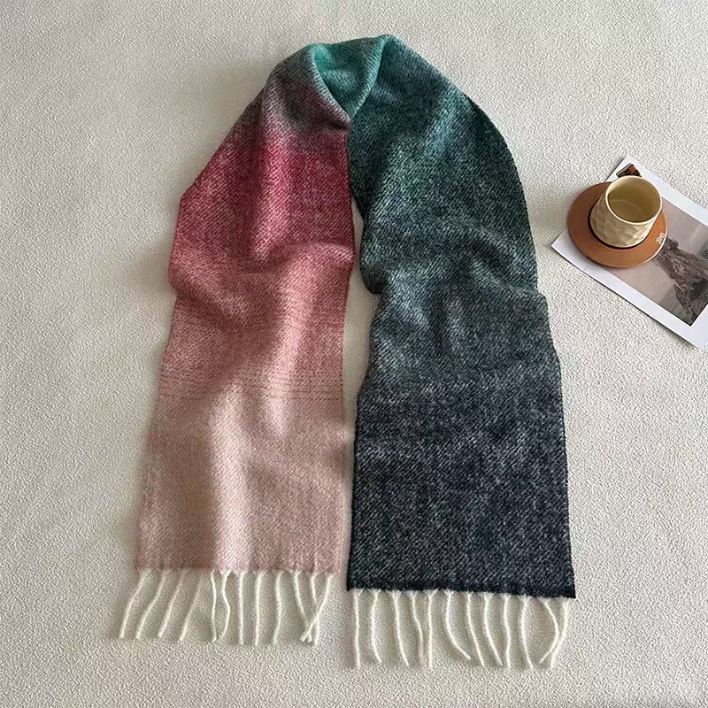 T997 gradient wool scarf thick winter retro soft colorful shawl versatile student warm long neck scarf