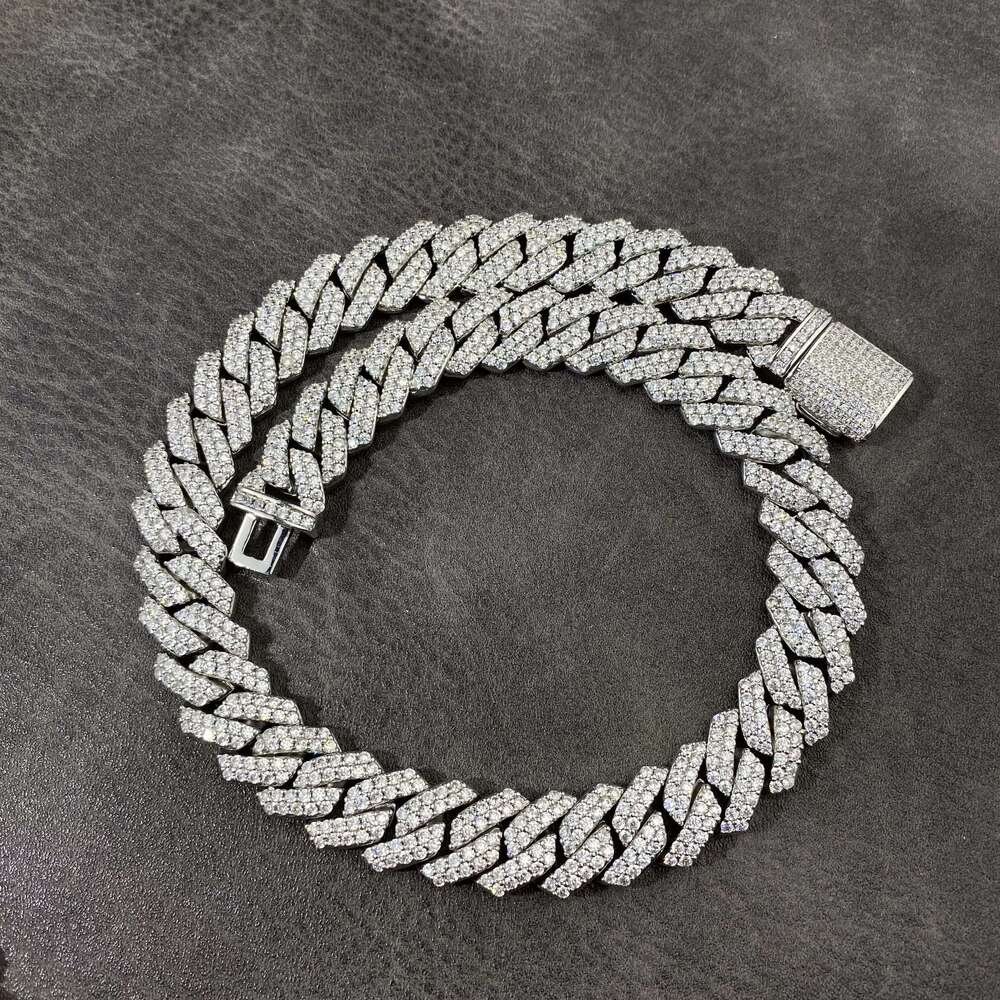 Man Hip Hop Jewelry Zircon Diamond Choker Necklace Gold Plated 14mm Prong Cuban Link Chain Bracelet for Women Men