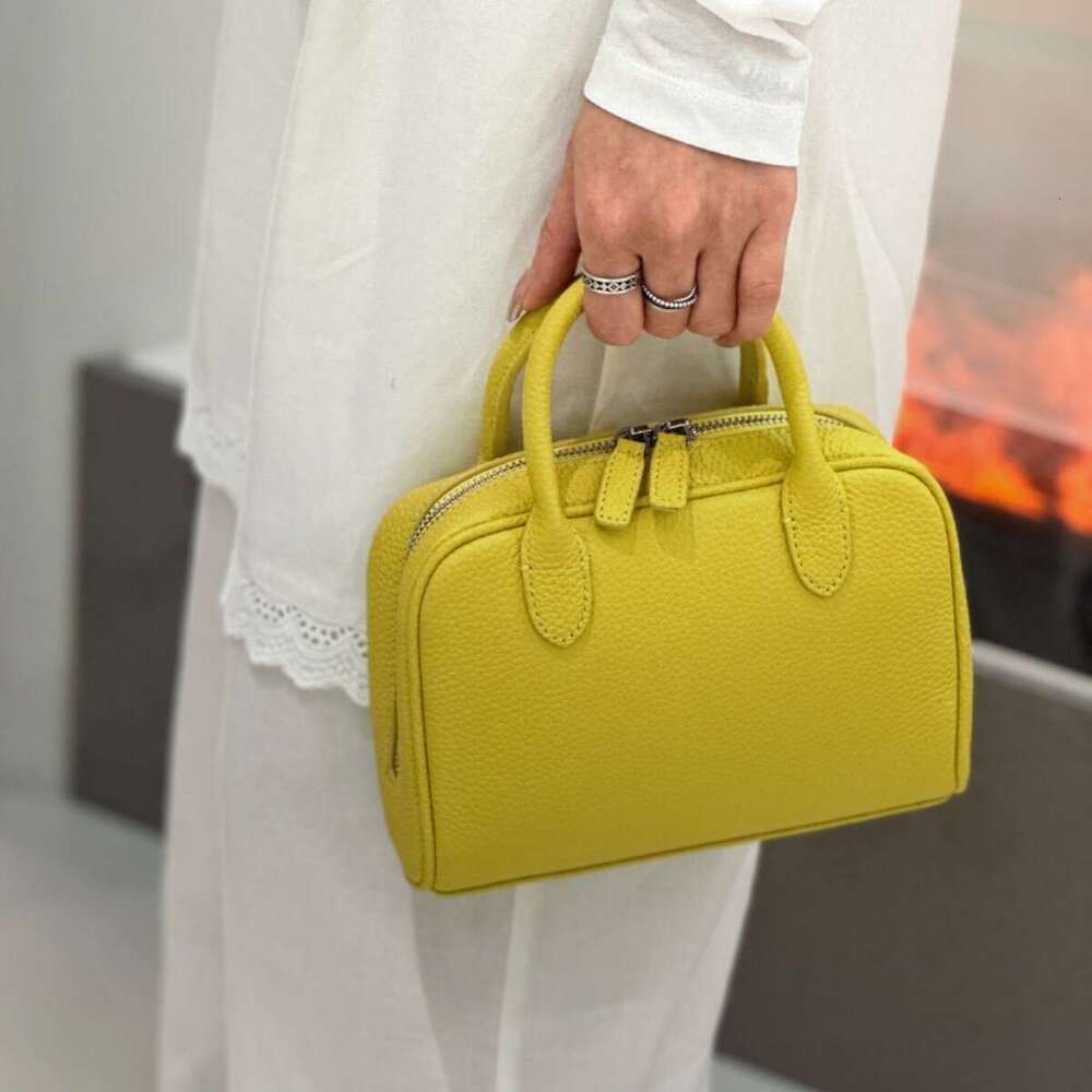 Women's Crossbody bag Bowling Mini Handbag Pillow Genuine Leather Elegant Boston Bag
