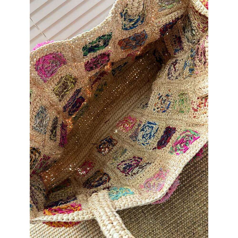 Bohemian Lafite Square Staw Handbags Casual Paper Woven Handle Women Hand Bags Handmade Summe Beach Bag Large Tote Purse