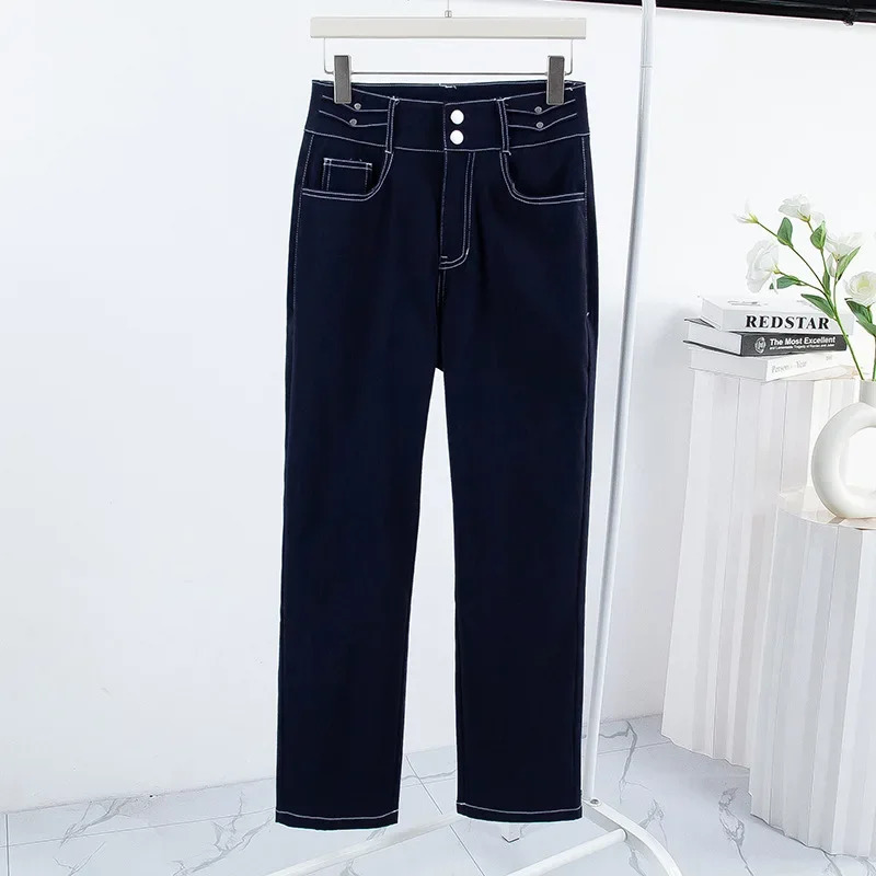 Plus Size Loose Knitted Denim Jeans Women Spring Autumn plus Size Slimming Dad Straight Leg Pants Big Size Fat MM Casual Trou 250609