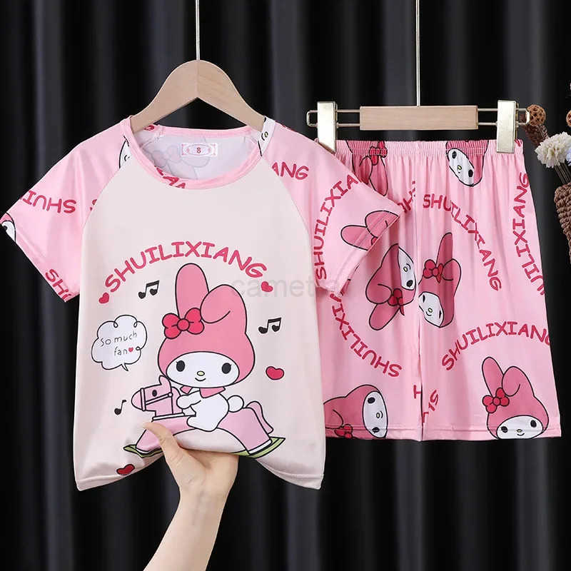 Sanrio Summer Cartoon Pajamas for Children Boys and Girls Short Sleeve Home Clothes Set Lightweight Sleepwear and Loungewear XJ250618XJ250618