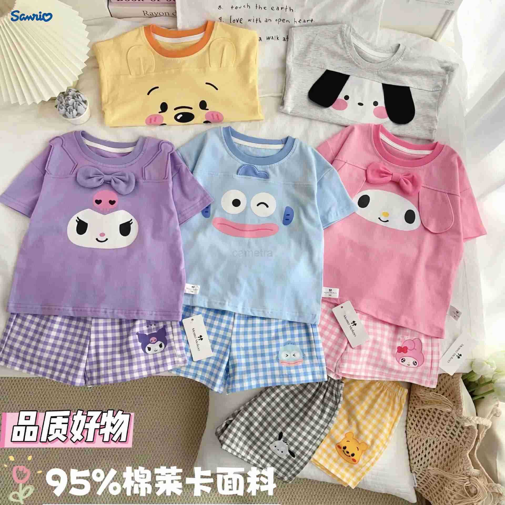 Sanrio Kawaii Kuromi My Melody Childrens Pure Cotton Shorts Home Clothing Set Summer Anime Sanrio Girly Heart Cute Childrens Pajamas XJ250618XJ250618