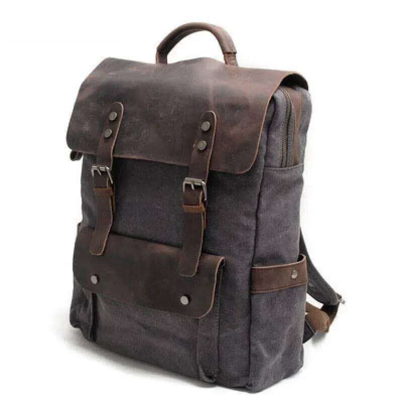 Vintagecanva Double Shoulder Unisex Preppy Style Pure Cotton Canva Horse Riding Cow Leather Book Bag Motorcycle Equi