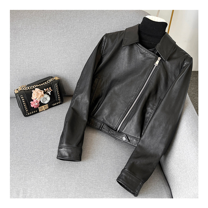 Hong Kong style brown coat, women's new short and petite motorcycle suit, stylish jacket