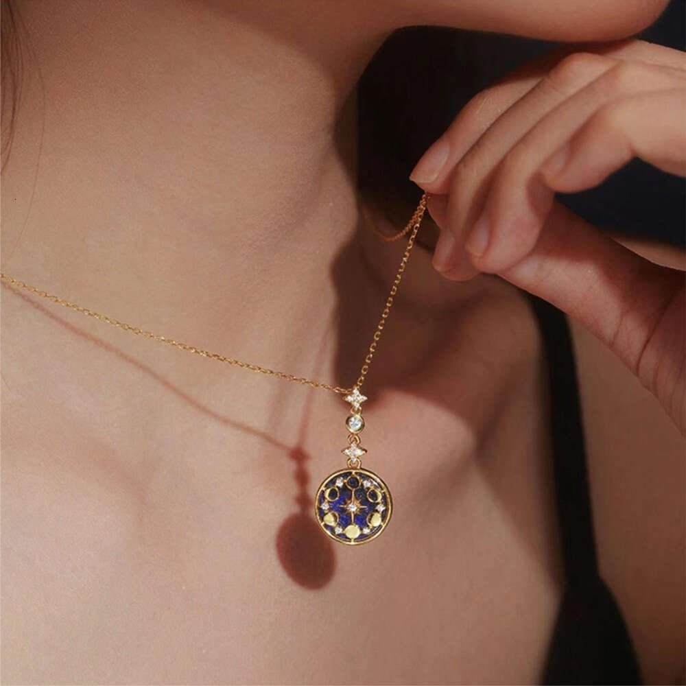 Blue Sand Stone Sun Moon Star Exquisite Collarbone Ins Necklace Personality Light High-end Sier Temperament Women's Chain