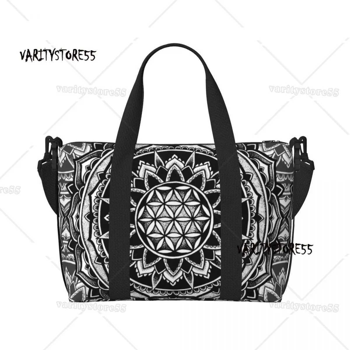Custom Sacred Geometry Mandala Beach Tote Bag Women Flower Of Life Geometric Large Compartment Beach Gym Travel Bags W250618