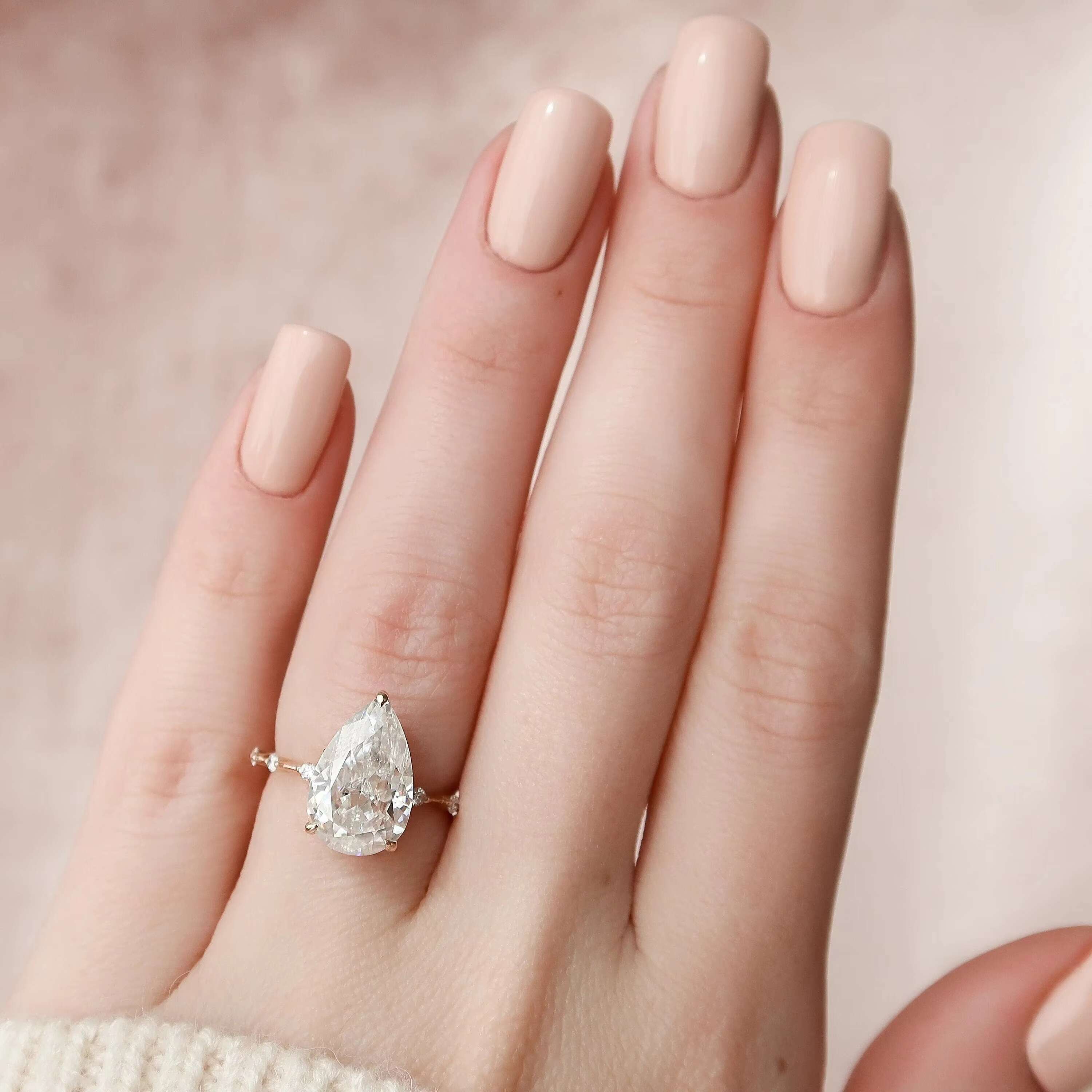 4 Ct Elongated Pear Cut Moissanite Engagement Ring-Elegant and Durable Wedding Jewelry