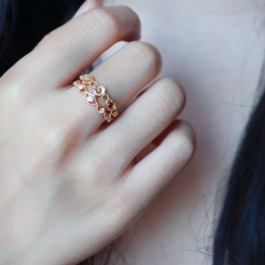 Honey Fruit Style High Imitation Natural Yellow Crystal Three Wealth-Attracting Fortune-Bringing Light Luxury High-End Ring