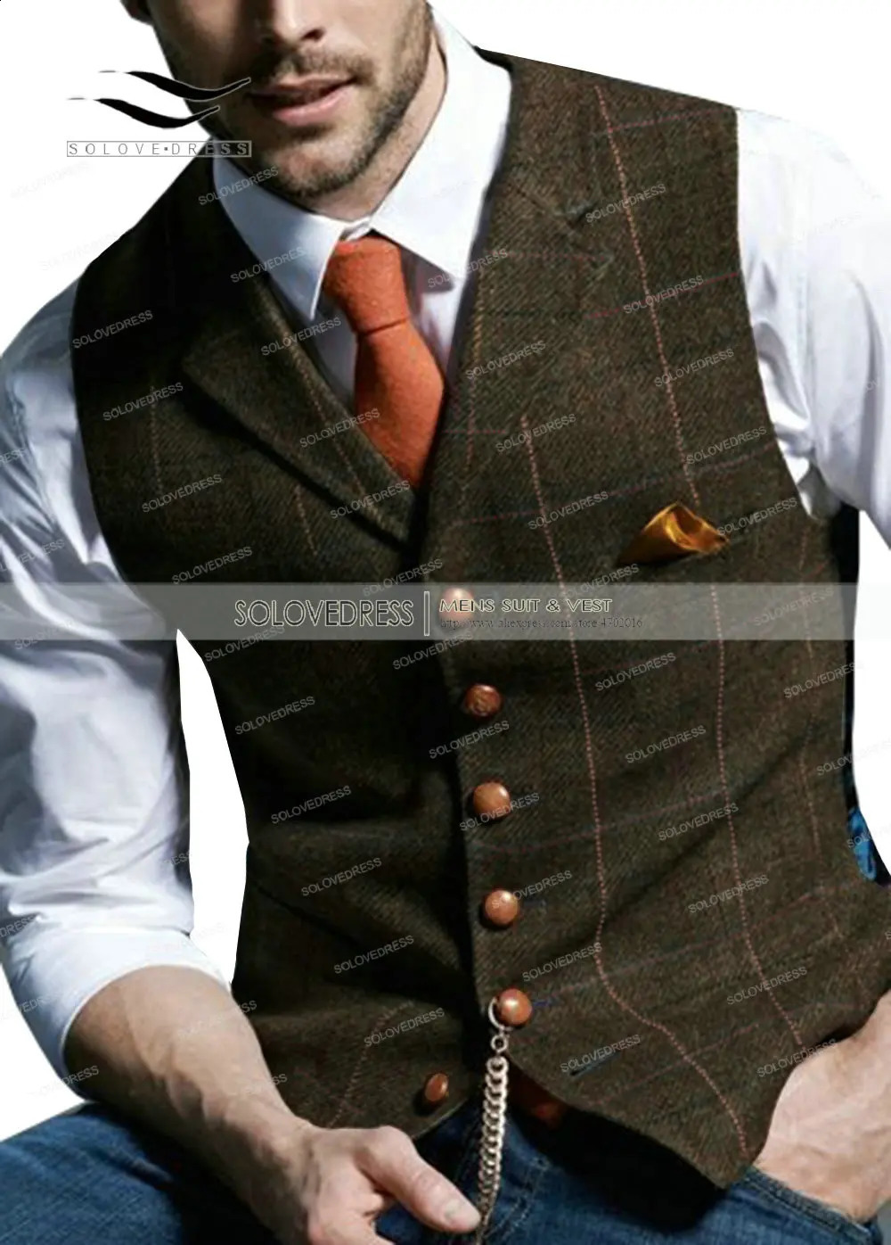 Brown Casual Gentleman Mens Army Green Vest Plaid Soft Wool Jacket Tweed Business Waistcoat For Wedding Man 250614