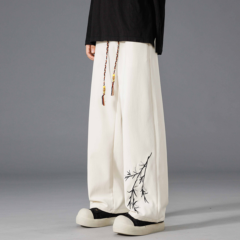 Designer Men's Summer Casual Pants Teenagers' Embroidered Straight-Leg Trousers Black Sports Versatile Loose-Fit Long Pants