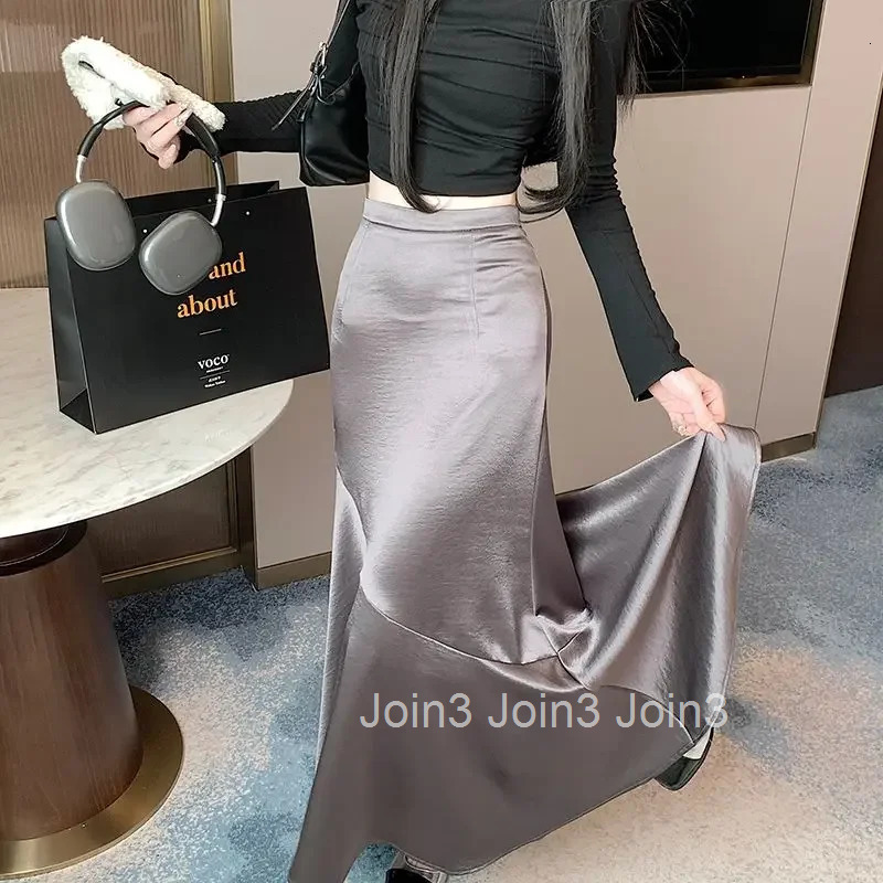 High Waist Long Woman Skirt Silk Patchwork Satin Maxi New in Harajuku Premium Clothing Sales Cheap 2025 Trend V Skirts for Women