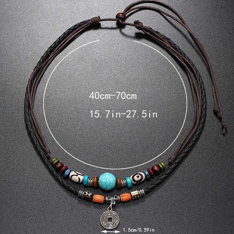 Mole Goth Mti-layer Vintage Coin Pendant Leather Beaded Weaved Prayer Necklace Fashion Jewelry GiftsC250617