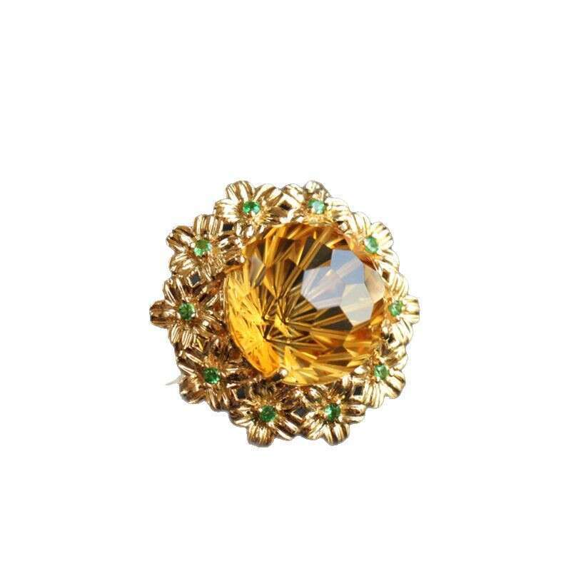 Fireworks Craft Cutting High Imitation Yellow Crystal Ice Wealth Gold Light Luxury Versatile Flower Open Ring