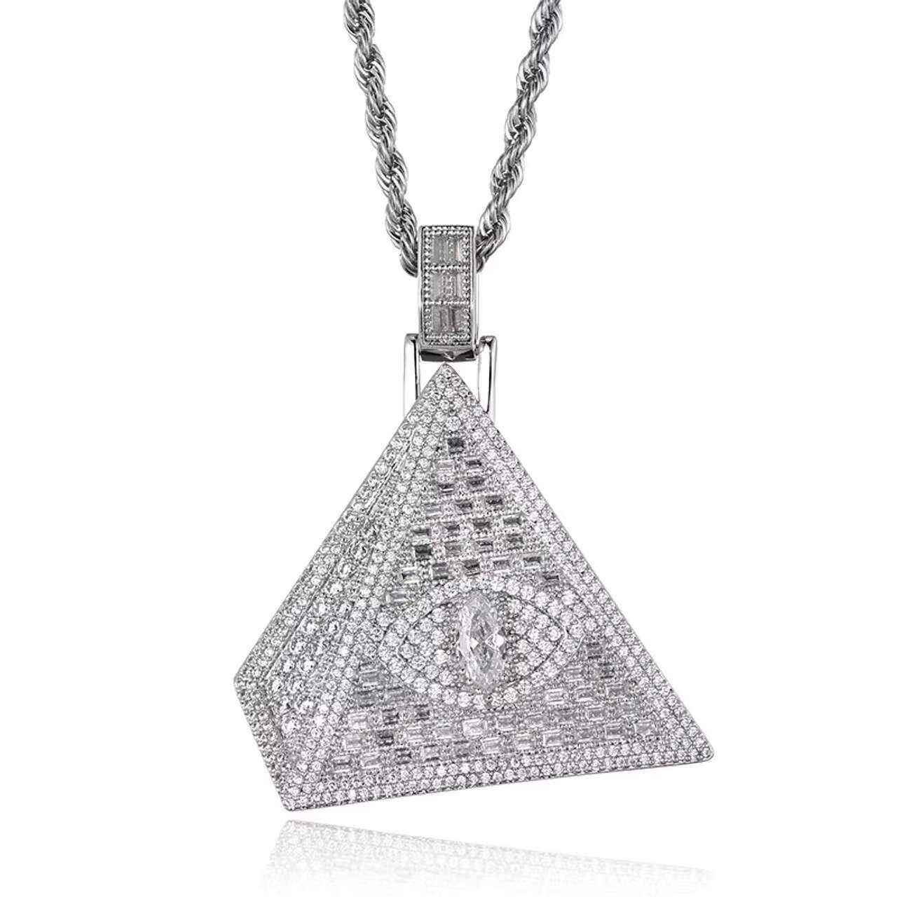 New Arrival Trendy Triangle Pyramid Hip Hop 925 VVS Moissanite Pendant Necklace Fashionable Charms