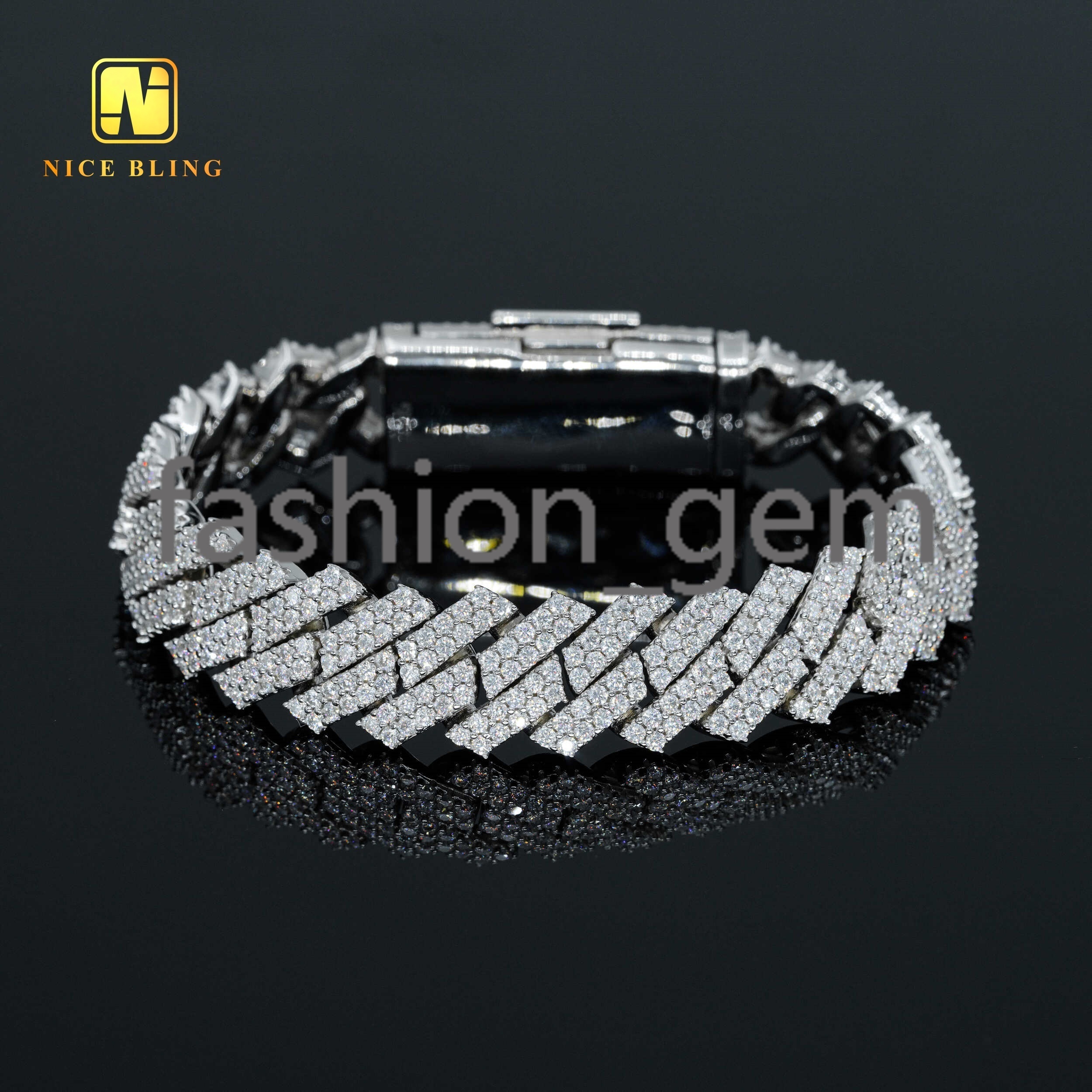 Icy Cuban Link Necklace Rhodium Plated 925 Silver Moissanite Cuban Chains Hip Hop 13mm 15mm Cuban Chain Bracelet for Men Women