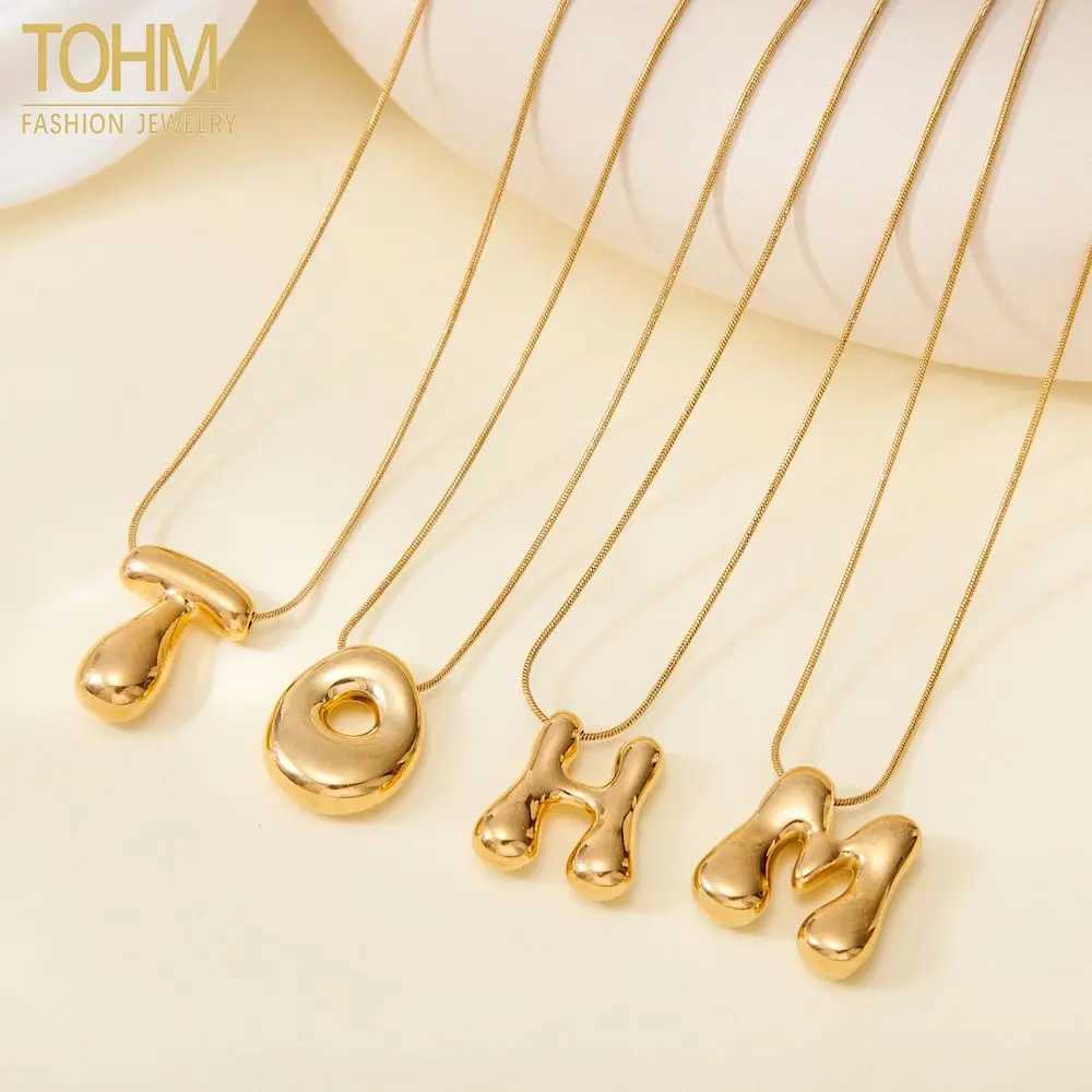 TOHM A-Z Gold Color Chunky Balloon Bubble Initial Letter Pendant Choker Necklaces for Men and Women Custom Personalized Jewelry W250618