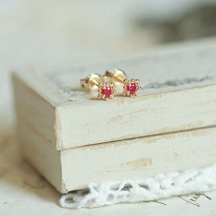 Cherry Dream Delicate and Elegant High-Quality Imitation Sweet Cultivated Red Light Luxury Ring Silver Needle Earrings