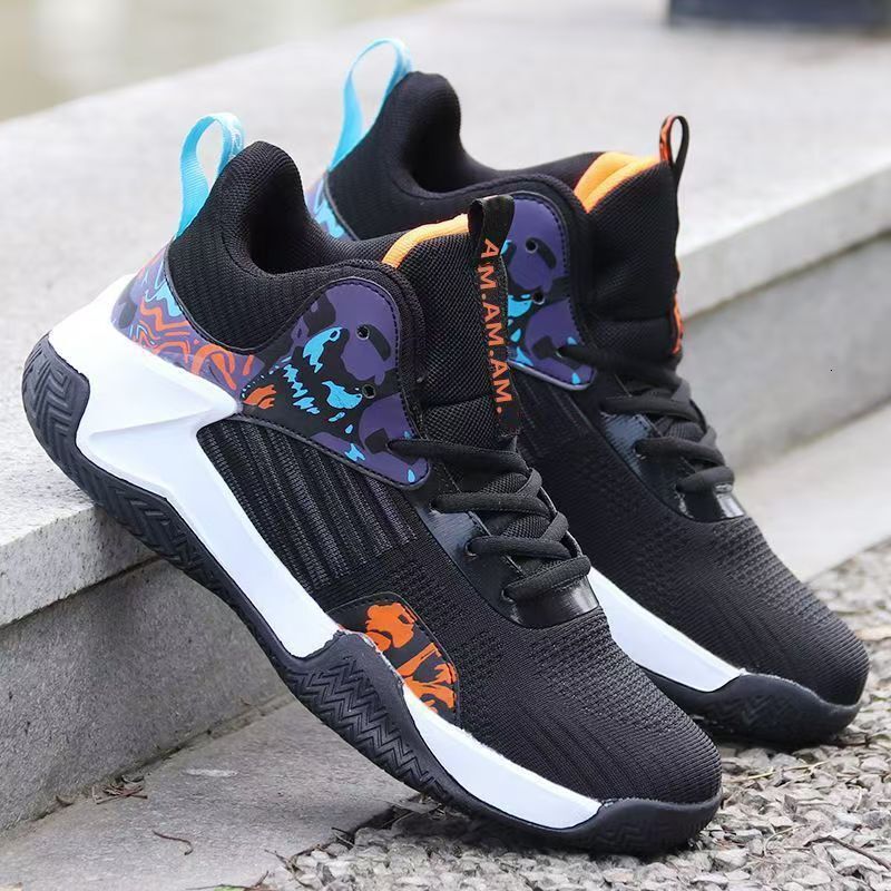 National Trend Basketball Casual Shoes And Teenagers New Versatile Breathable Mid Thickness Mesh Sports Shoes Mid High Top Training Shoes For Men Ddmy