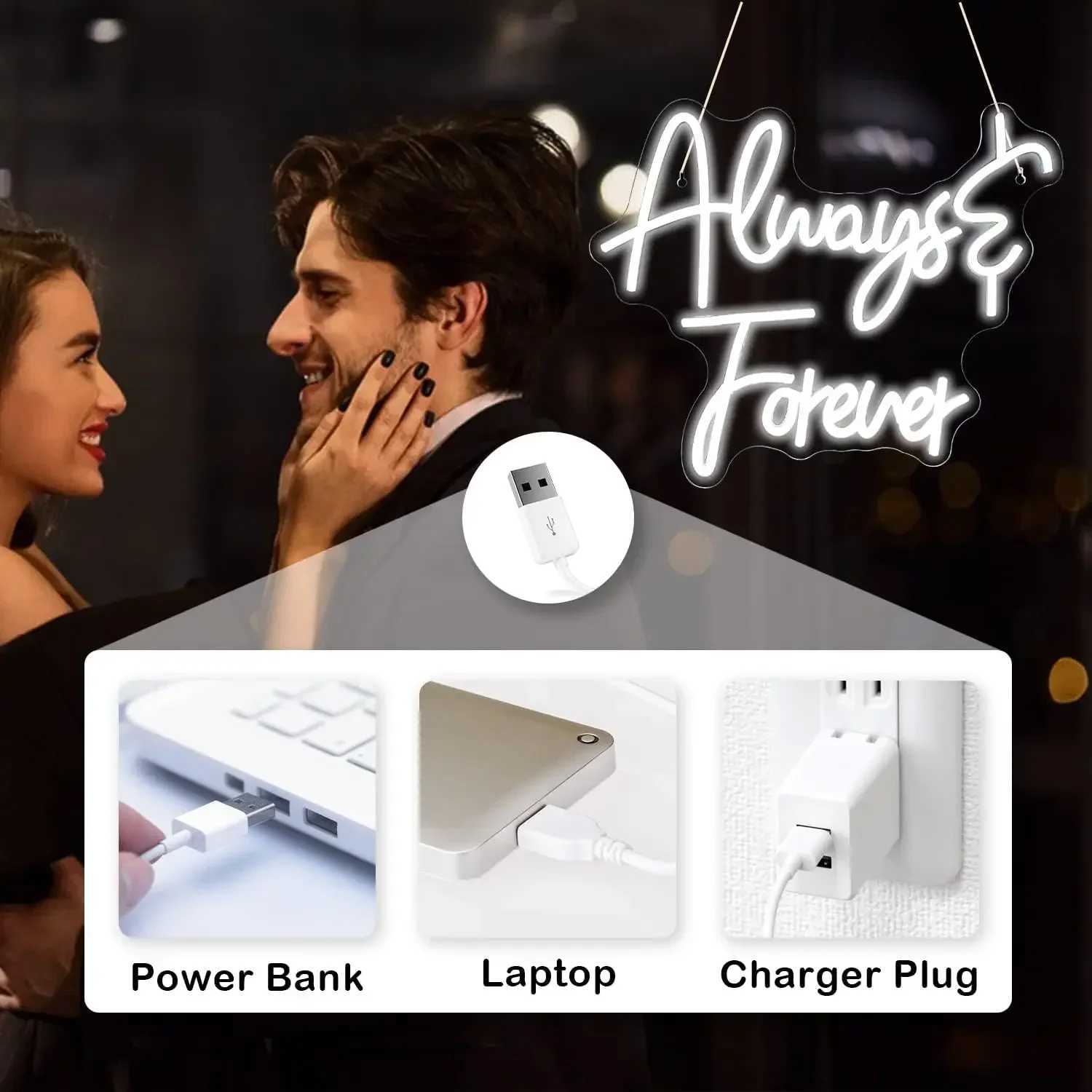 Always Forever Neon Sign LED Neon Light for Wall Decor USB for Bedroom Wedding Dimmable Proposal Birthday Party Christmas Z250618