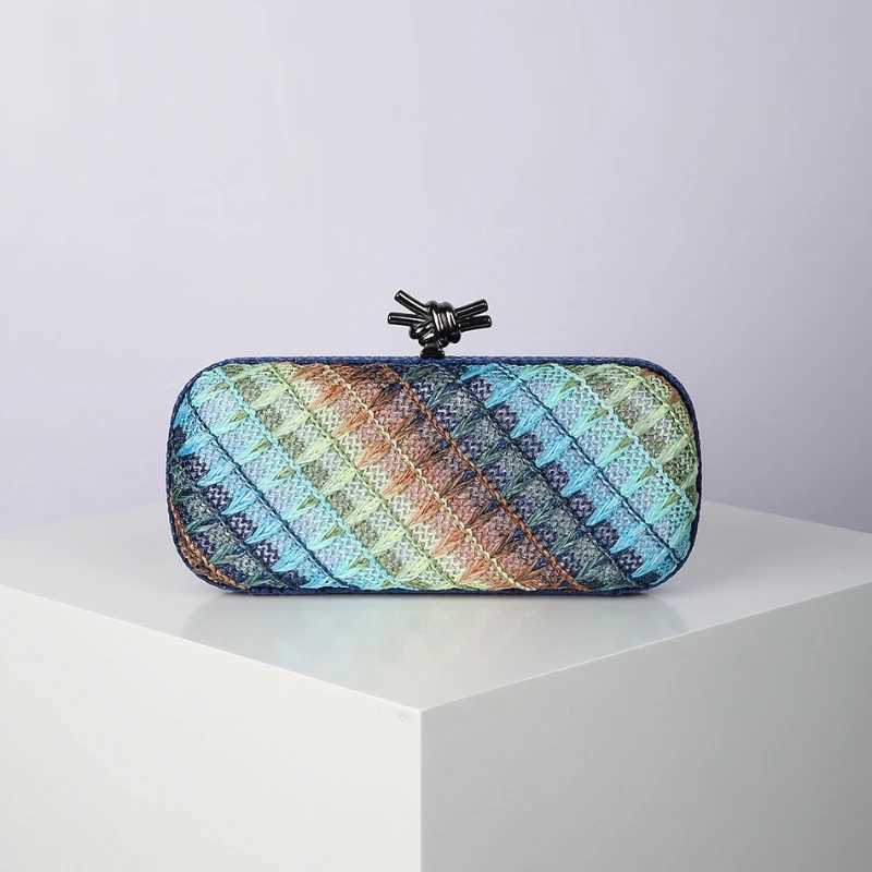 Fashion New Womens Straw Style Colorful Woven Clutch Bags Hand Weaving Summer Beach Bag Cross Chain Large Evening Purse Z250618