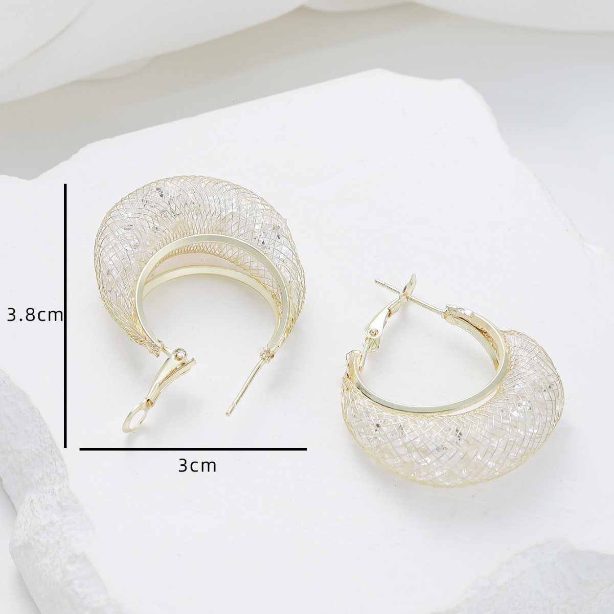 High-End Earrings for Women Mesh Copper Design Studs Versatile Trendy Temperament Ear Clips