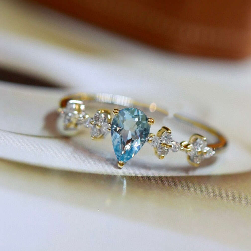 New Style Ocean Blue Zircon for Women, Ins Cold Minimalist Fashion Versatile Hand Jewelry, Open Light Luxury Index Finger Ring