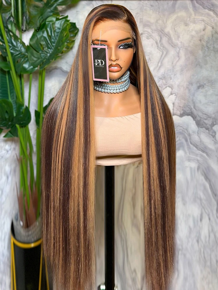 30 40Inch Bone Straight Ombre HD Colored 13x4 Lace Front Wig Brazilian 4/27 13x6 Highlight Human Hair Lace Frontal Wig For Women Synthetic