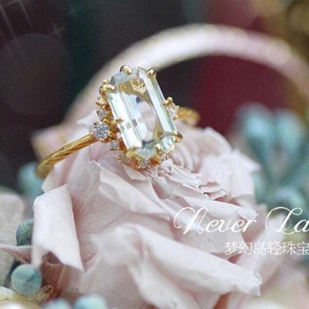 New High Imitation Natural Green Amethyst Antique Style Light Luxury High-end Ring Jewelry