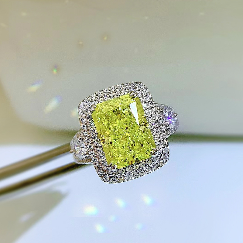 Elegant Olive Colored Gemstone Ring 925 Sterling Silver 8x11mm Brilliant Cut Cubic Zirconia Stones