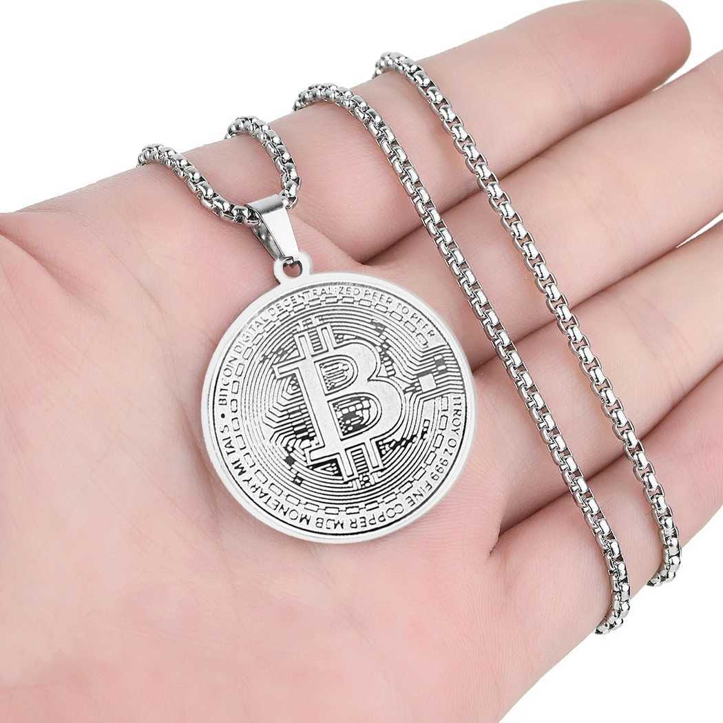 Kinitial Circle Bitcoin Pendant Necklace Stainless Steel Bitcoin Charm Chain Choker For Men Women HipHop Jewelry W250618