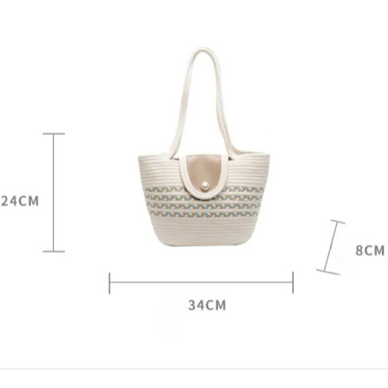 2025 Lat Fi Hand-Woven Shoder Bag for Wen Beach Vai Tote Bag with Cott Thread Weaving Handbag B250618