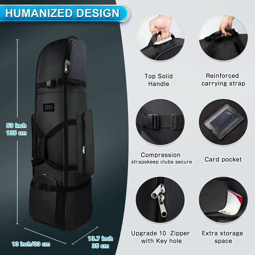 Bag Heavy Duty 900D Polyester Oxford Wear-Resistant Excellent Zipper With Wheel Soft Sided Foldable Golf Travel Case