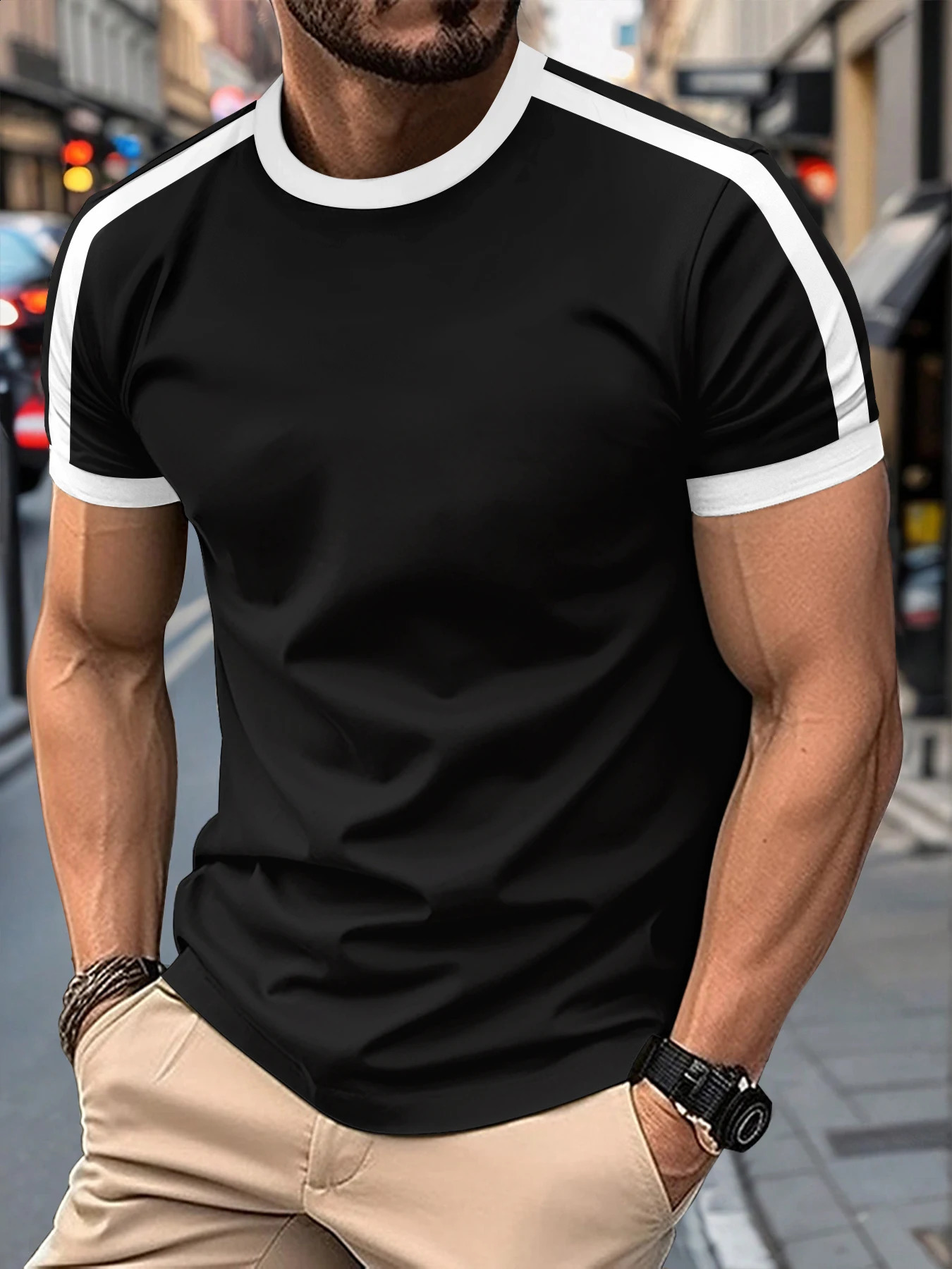 2025 Summer Tshirt For Men Short Sleeve Oneck Tees Casual Sports Fitness Social Color Vintage Streetwear Oversized Tops 250616