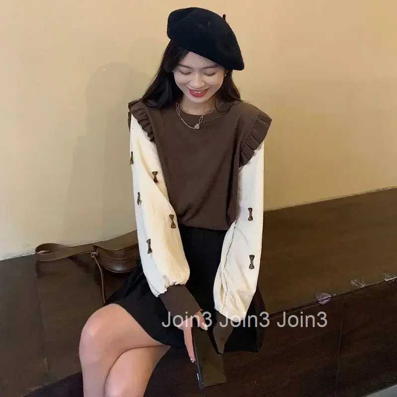 Knitted Top for Women Kawaii Black Ladies Sweaters Round O Neck Pullovers Cute Winter Thermal Blouse Jumper Y2k Fashion Korea
