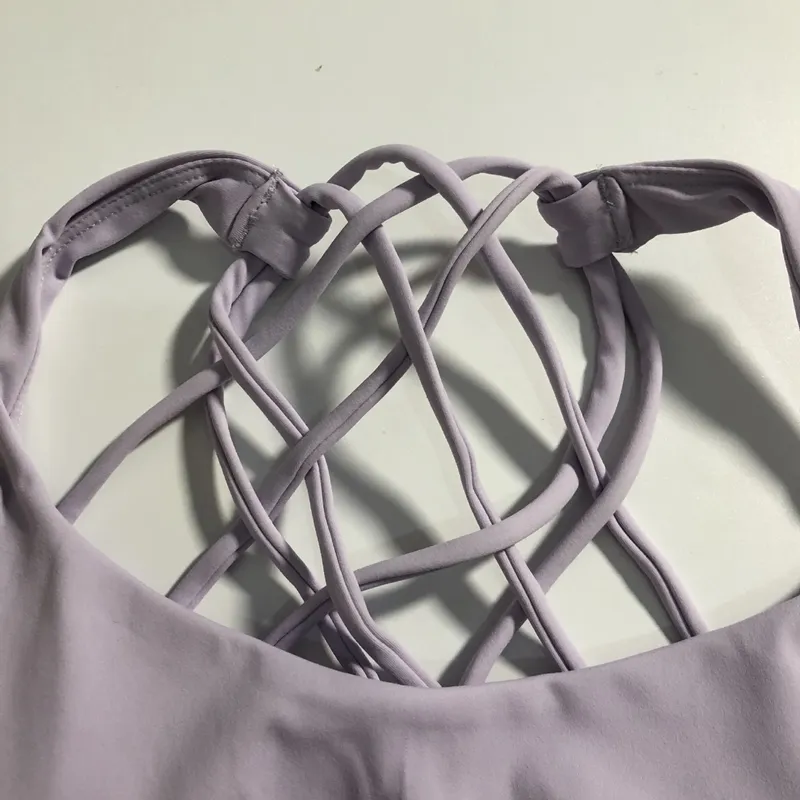 Sports Yoga Bra With Chest Pad Women Back Cross Sports Bra Quick Drying Breathable Underwear Gym Running Brassiere Sexy Soft Solid Color Racerback Tan