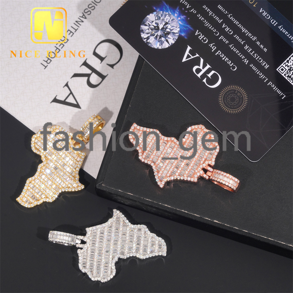 Africa Map Custom Iced Out Hip Hop Moissanite Jewelry Pendant 925 Sterling Silver VVS Moissanite Hip Hop Style Pendant