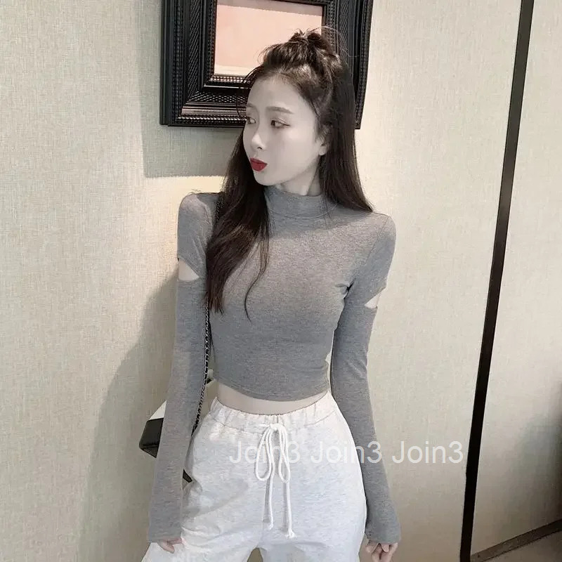 Crop Plain Top Female Cotton Clothing Harajuku Fashion Y2k Korea Korean Style Cheap Sales Clearance Womens Long Sleeve T-shirt