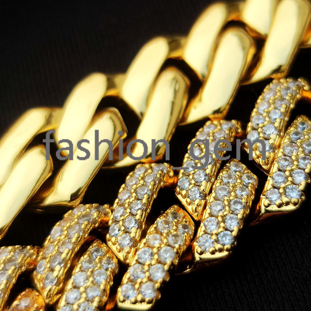 13mm Hip Hop Cadena Men Iced Out Cuban Link Chain Gold Prong Ice Cuban Necklace Women